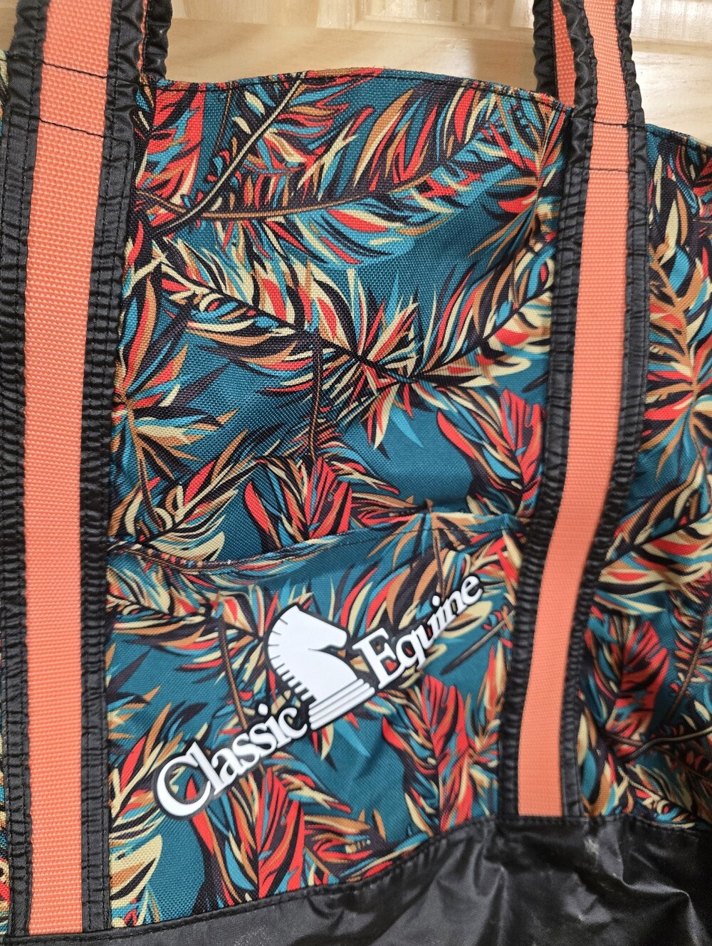 Teal Tropical Tote Bag with Coral Straps - Picture 4 of 14